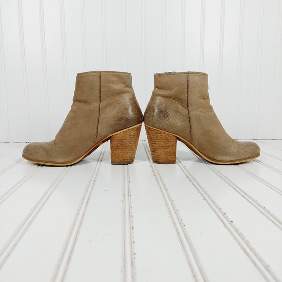 Trolley Brown Tan Leather Side Zippers Block Heel Ankle Boots H933 - Picture 7 of 12